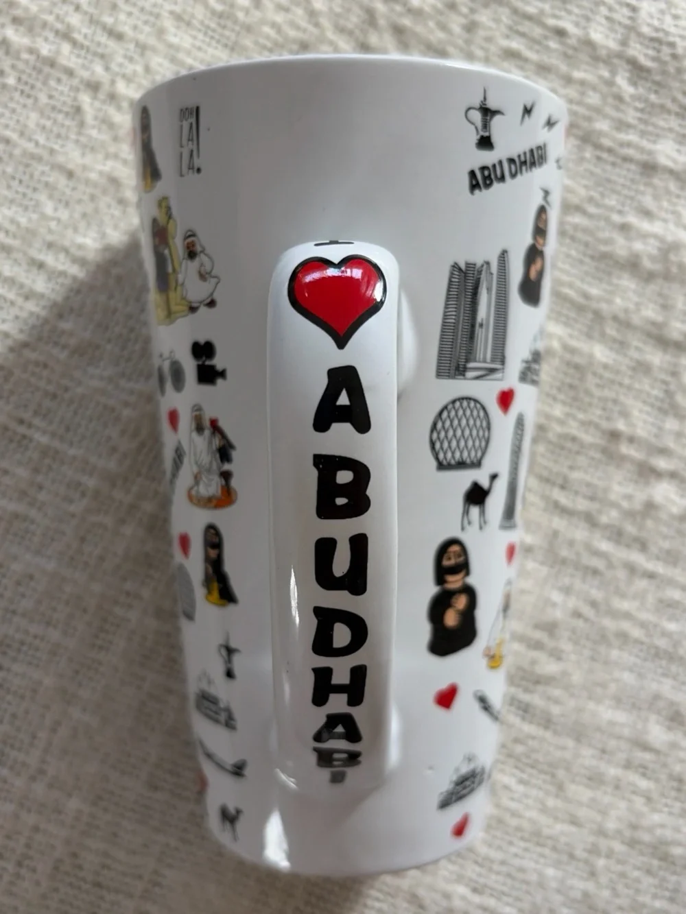 Abu Dhabi Souvenir Ceramic Mug - White with Multicolor Icons